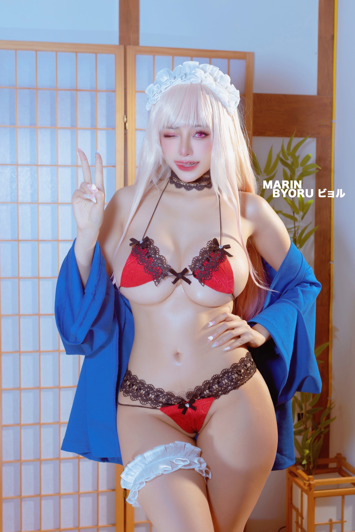 Cosplay-日本性感萝莉Byoru-Marin-Red-Lingerie-02-03