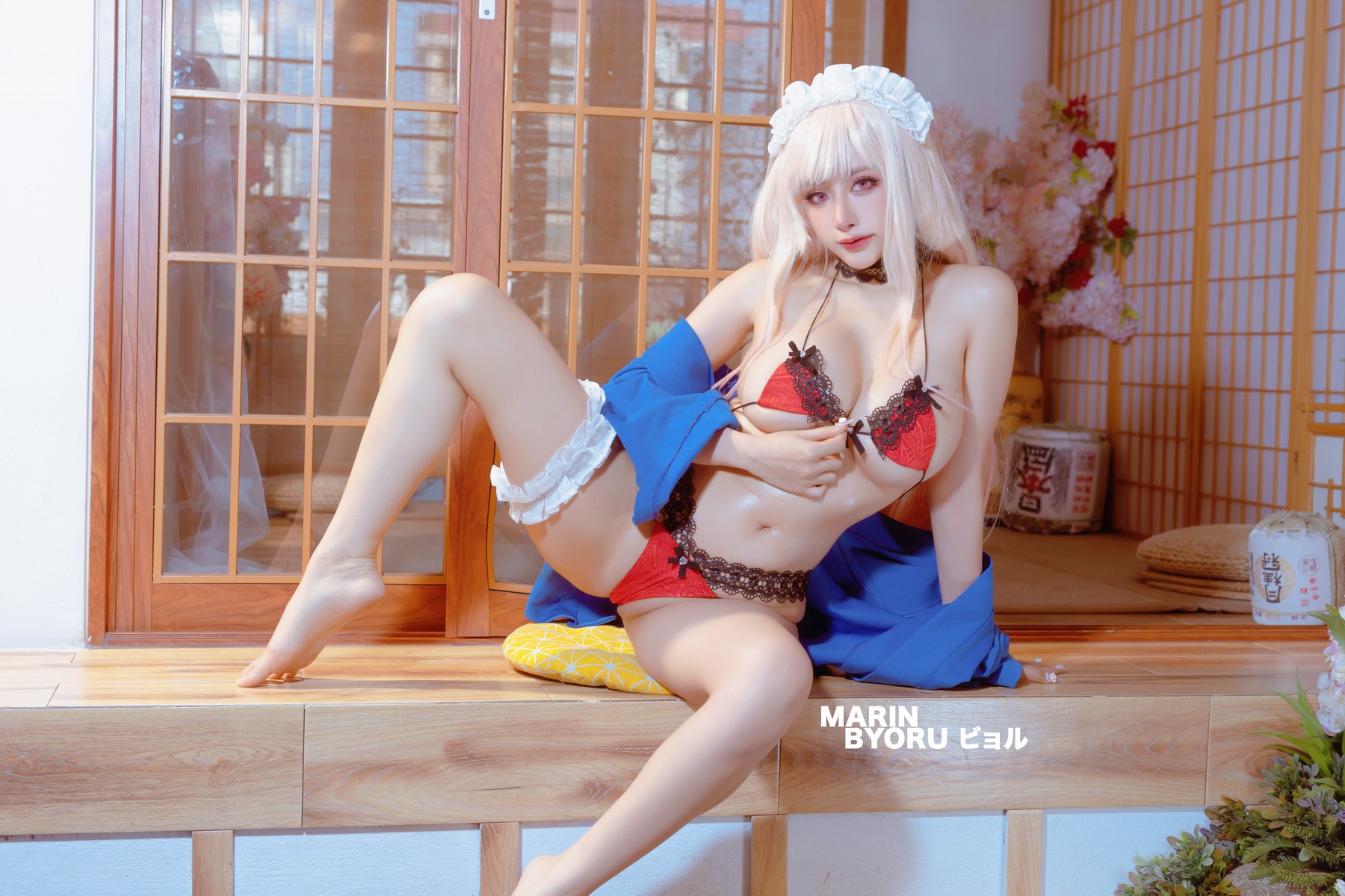 Cosplay-日本性感萝莉Byoru-Marin-Red-Lingerie-02-03