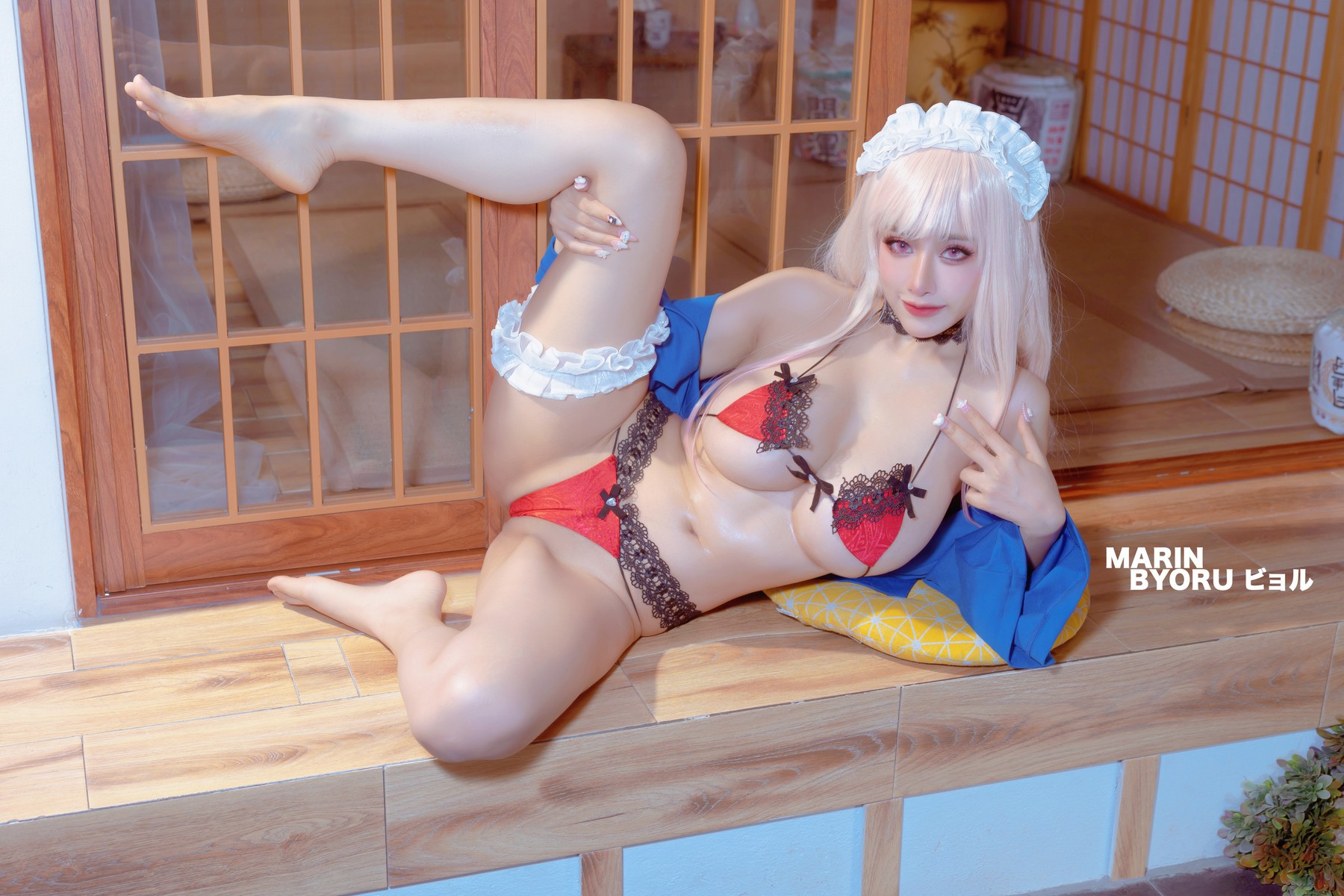 Cosplay-日本性感萝莉Byoru-Marin-Red-Lingerie-02-03