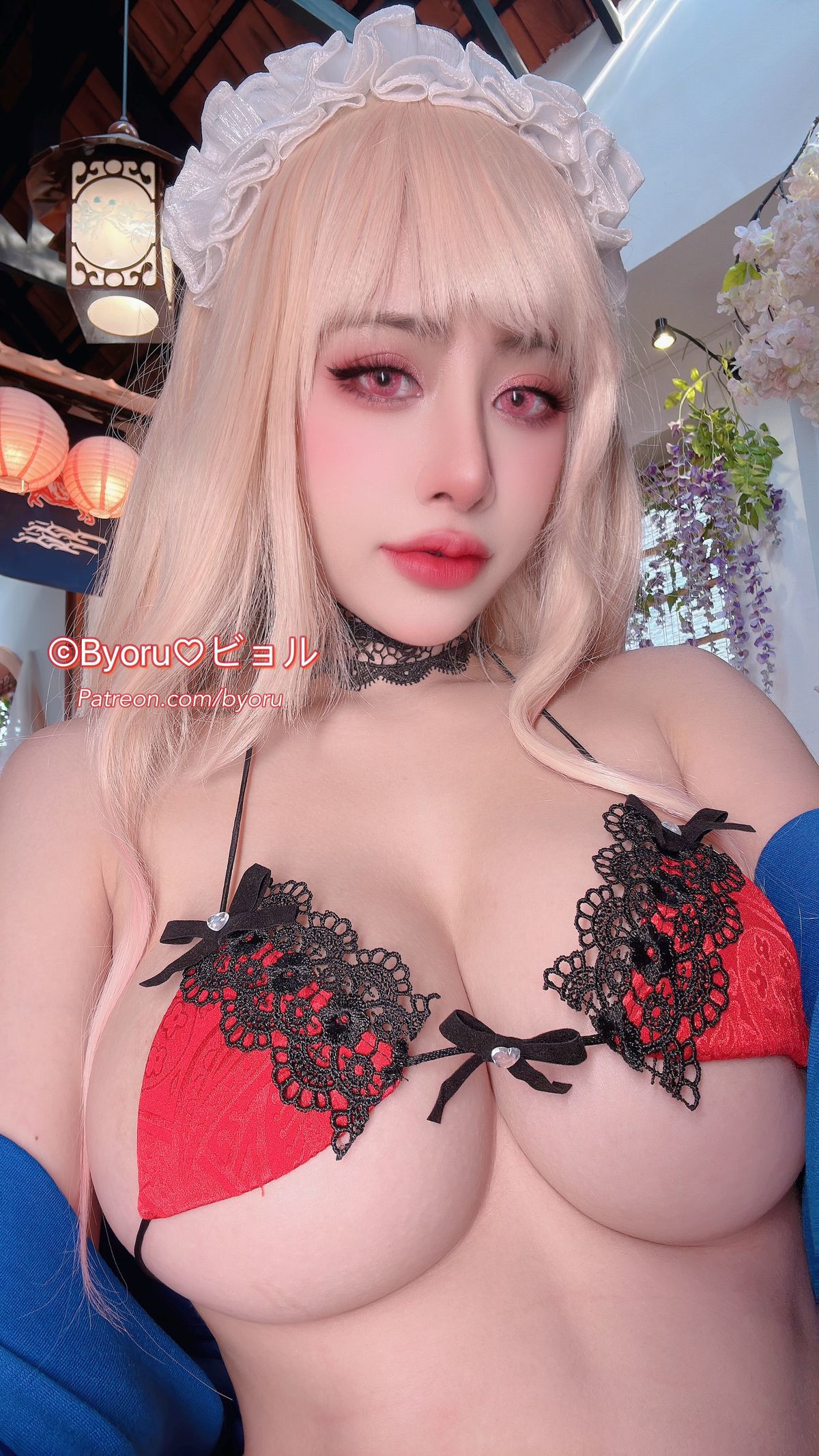 Cosplay-日本性感萝莉Byoru-Marin-Red-Lingerie-02-03